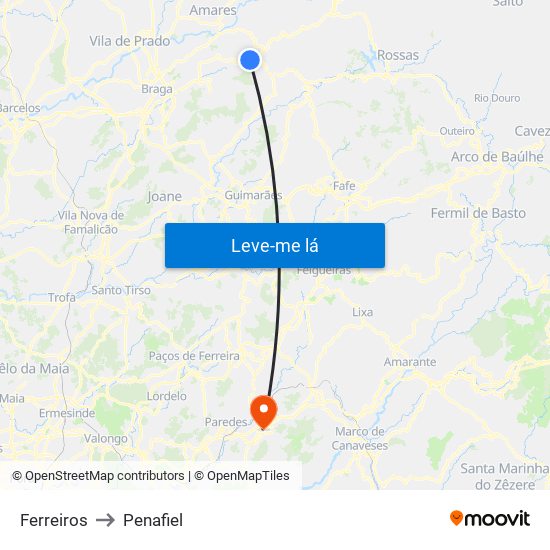 Ferreiros to Penafiel map