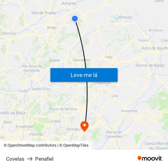 Covelas to Penafiel map