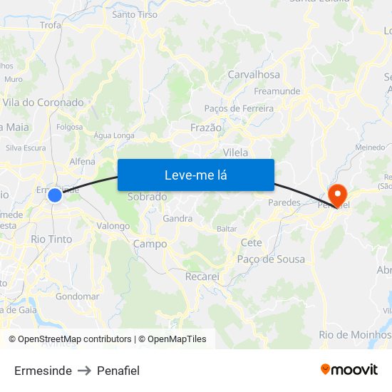 Ermesinde to Penafiel map