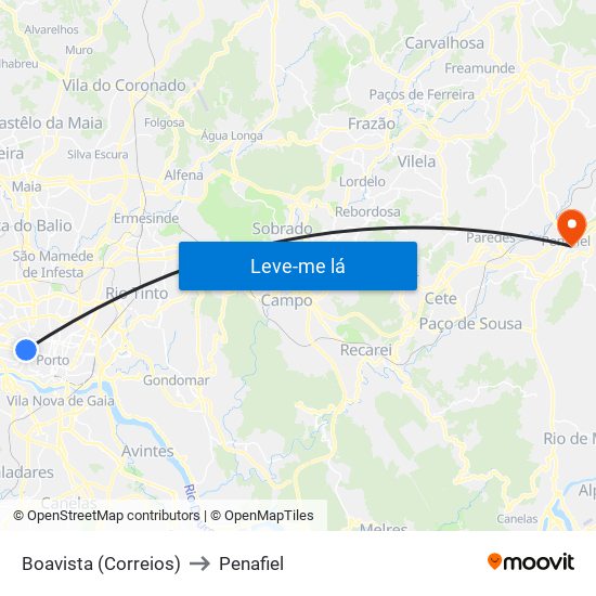 Boavista (Correios) to Penafiel map