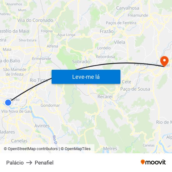 Palácio to Penafiel map