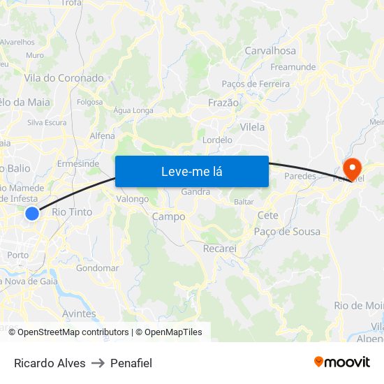 Ricardo Alves to Penafiel map