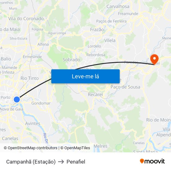 Campanhã (Estação) to Penafiel map