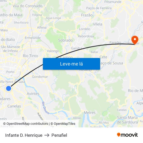 Infante D. Henrique to Penafiel map