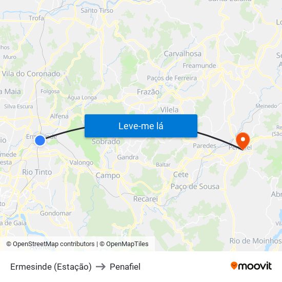 Ermesinde (Estação) to Penafiel map