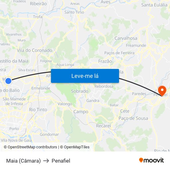 Maia (Câmara) to Penafiel map