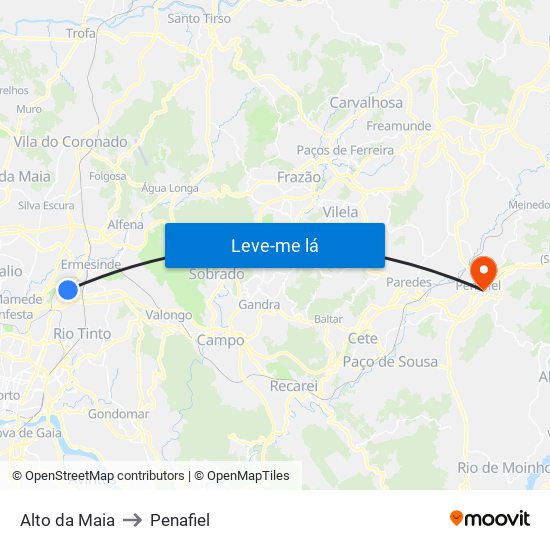 Alto da Maia to Penafiel map