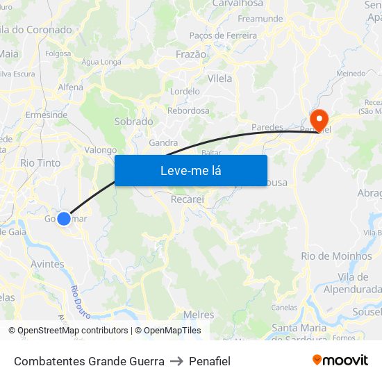 Combatentes Grande Guerra to Penafiel map