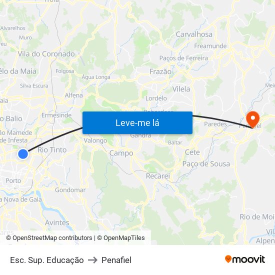 Esc. Sup. Educação to Penafiel map