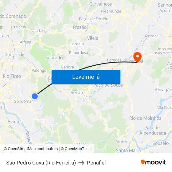 São Pedro Cova (Rio Ferreira) to Penafiel map