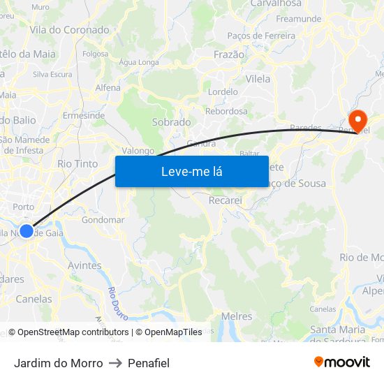 Jardim do Morro to Penafiel map
