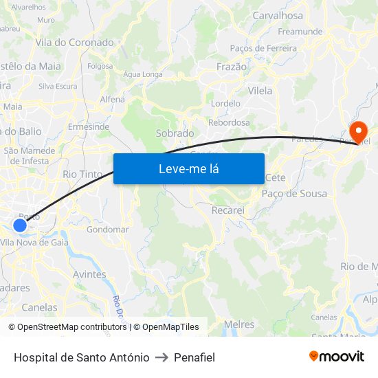 Hospital de Santo António to Penafiel map