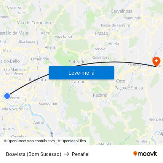 Boavista (Bom Sucesso) to Penafiel map