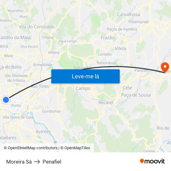 Moreira Sá to Penafiel map