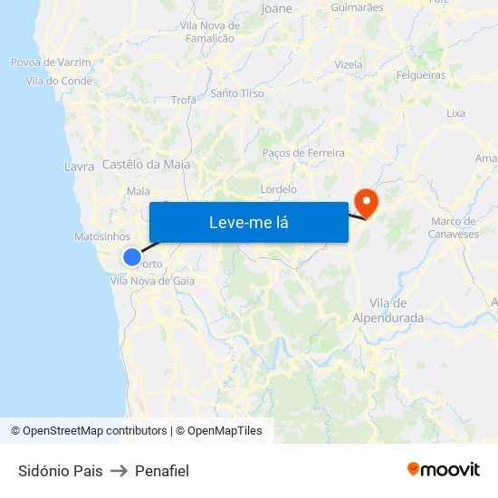 Sidónio Pais to Penafiel map