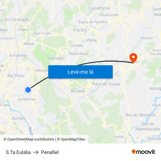 S.Ta Eulália to Penafiel map