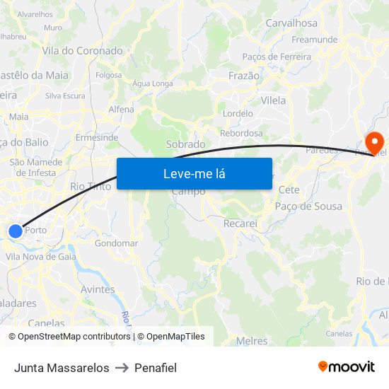 Junta Massarelos to Penafiel map