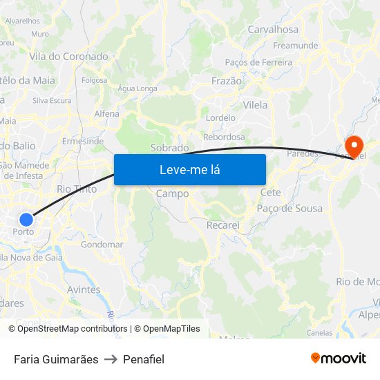 Faria Guimarães to Penafiel map