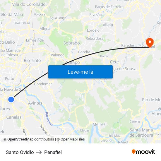 Santo Ovídio to Penafiel map