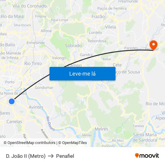 D. João II (Metro) to Penafiel map