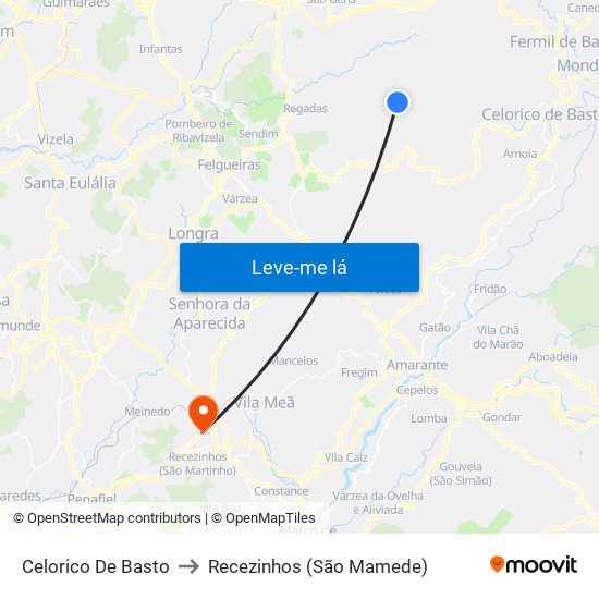 Celorico De Basto to Recezinhos (São Mamede) map