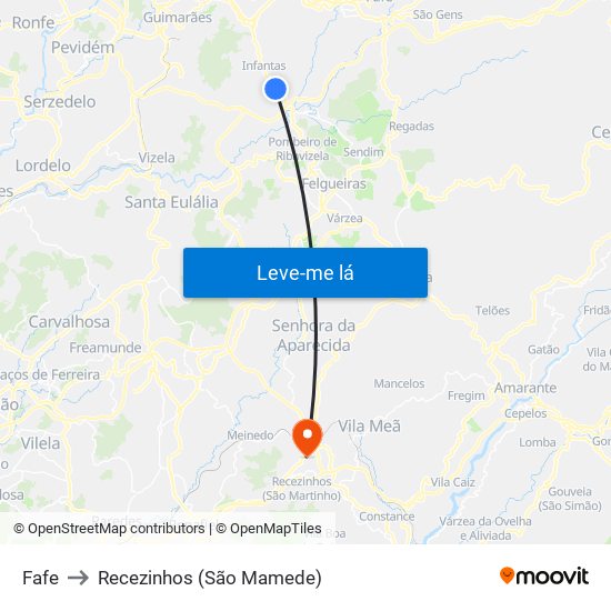 Fafe to Recezinhos (São Mamede) map