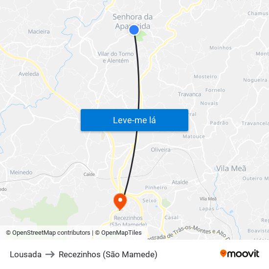 Lousada to Recezinhos (São Mamede) map