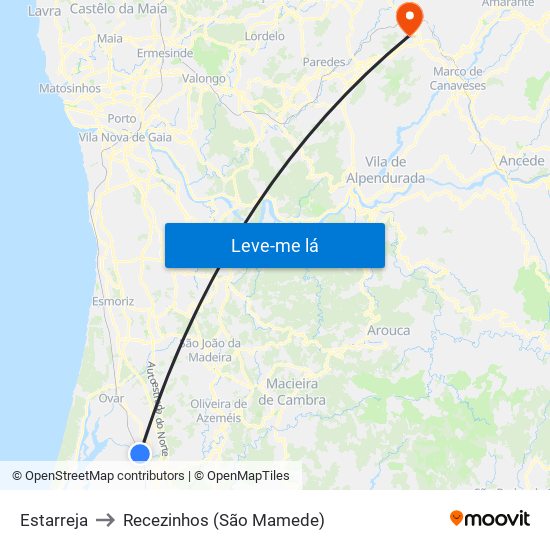 Estarreja to Recezinhos (São Mamede) map