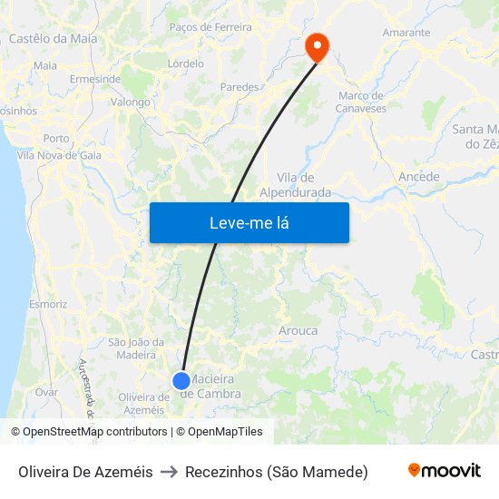 Oliveira De Azeméis to Recezinhos (São Mamede) map