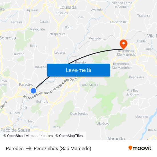 Paredes to Recezinhos (São Mamede) map