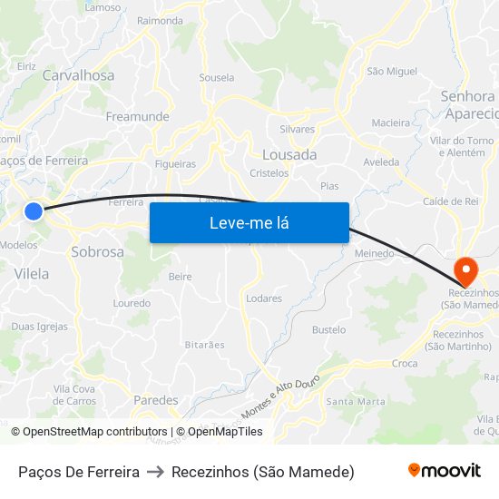 Paços De Ferreira to Recezinhos (São Mamede) map