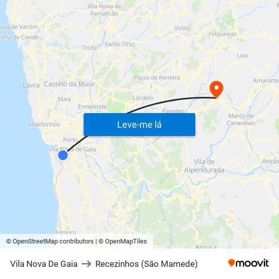 Vila Nova De Gaia to Recezinhos (São Mamede) map