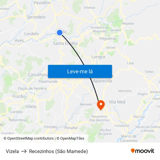Vizela to Recezinhos (São Mamede) map
