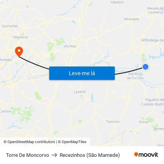 Torre De Moncorvo to Recezinhos (São Mamede) map