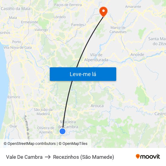 Vale De Cambra to Recezinhos (São Mamede) map