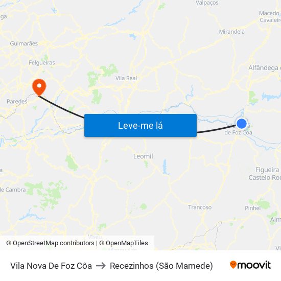 Vila Nova De Foz Côa to Recezinhos (São Mamede) map
