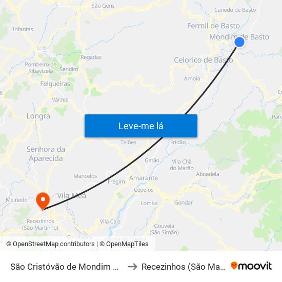 São Cristóvão de Mondim de Basto to Recezinhos (São Mamede) map