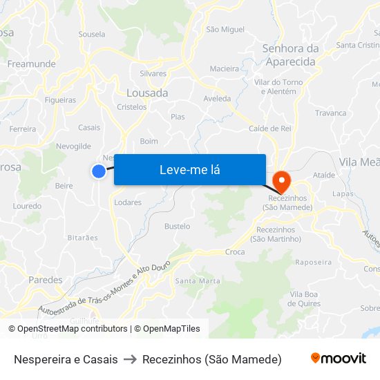 Nespereira e Casais to Recezinhos (São Mamede) map