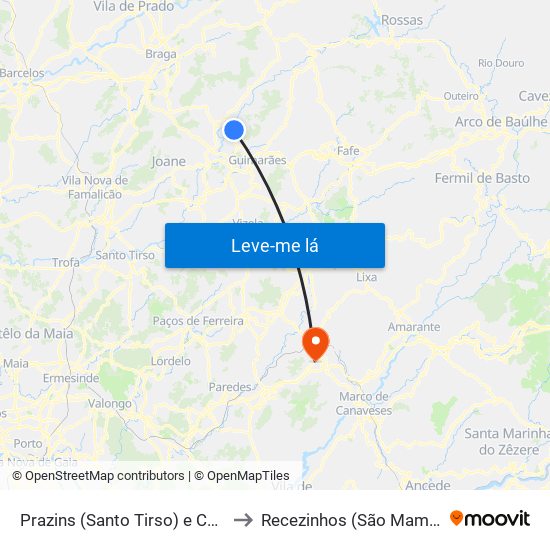 Prazins (Santo Tirso) e Corvite to Recezinhos (São Mamede) map