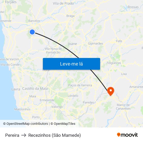 Pereira to Recezinhos (São Mamede) map