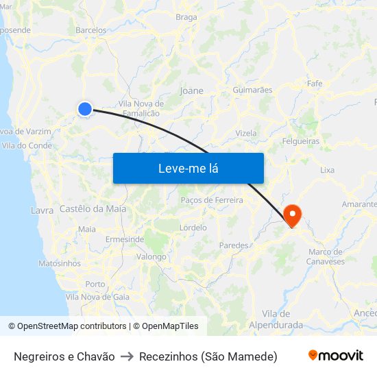 Negreiros e Chavão to Recezinhos (São Mamede) map