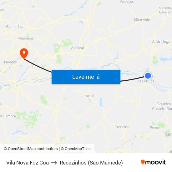 Vila Nova Foz Coa to Recezinhos (São Mamede) map