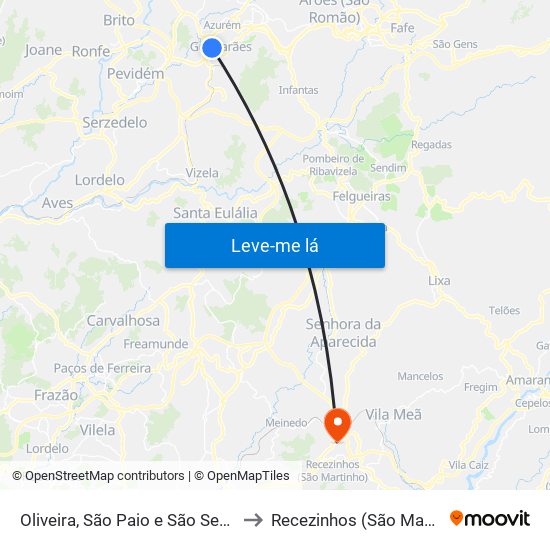 Oliveira, São Paio e São Sebastião to Recezinhos (São Mamede) map