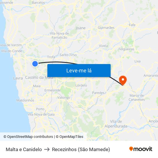 Malta e Canidelo to Recezinhos (São Mamede) map