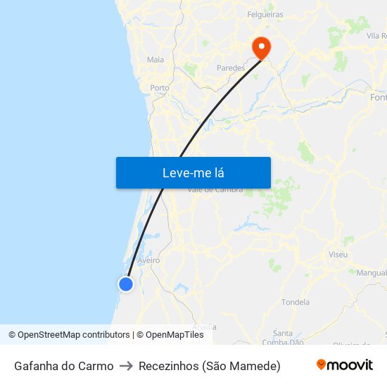 Gafanha do Carmo to Recezinhos (São Mamede) map