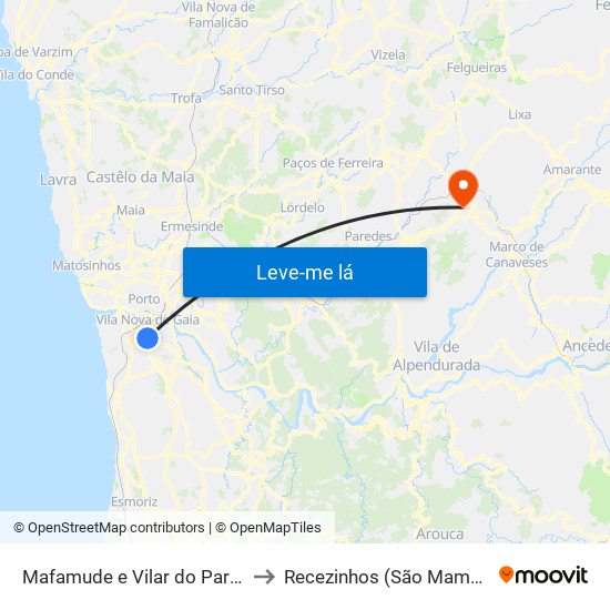 Mafamude e Vilar do Paraíso to Recezinhos (São Mamede) map