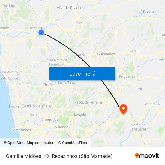 Gamil e Midões to Recezinhos (São Mamede) map