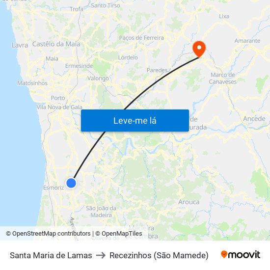 Santa Maria de Lamas to Recezinhos (São Mamede) map