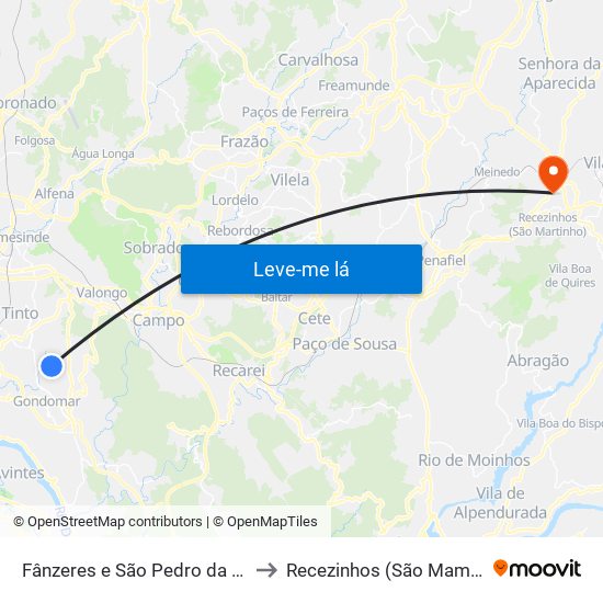 Fânzeres e São Pedro da Cova to Recezinhos (São Mamede) map