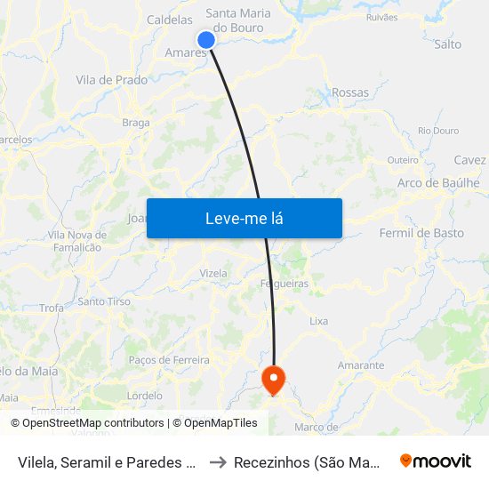 Vilela, Seramil e Paredes Secas to Recezinhos (São Mamede) map